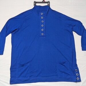 Easy Essentials Shirt Men 4X Blue Henley Mock Neck Long Sleeve Pockets Casual